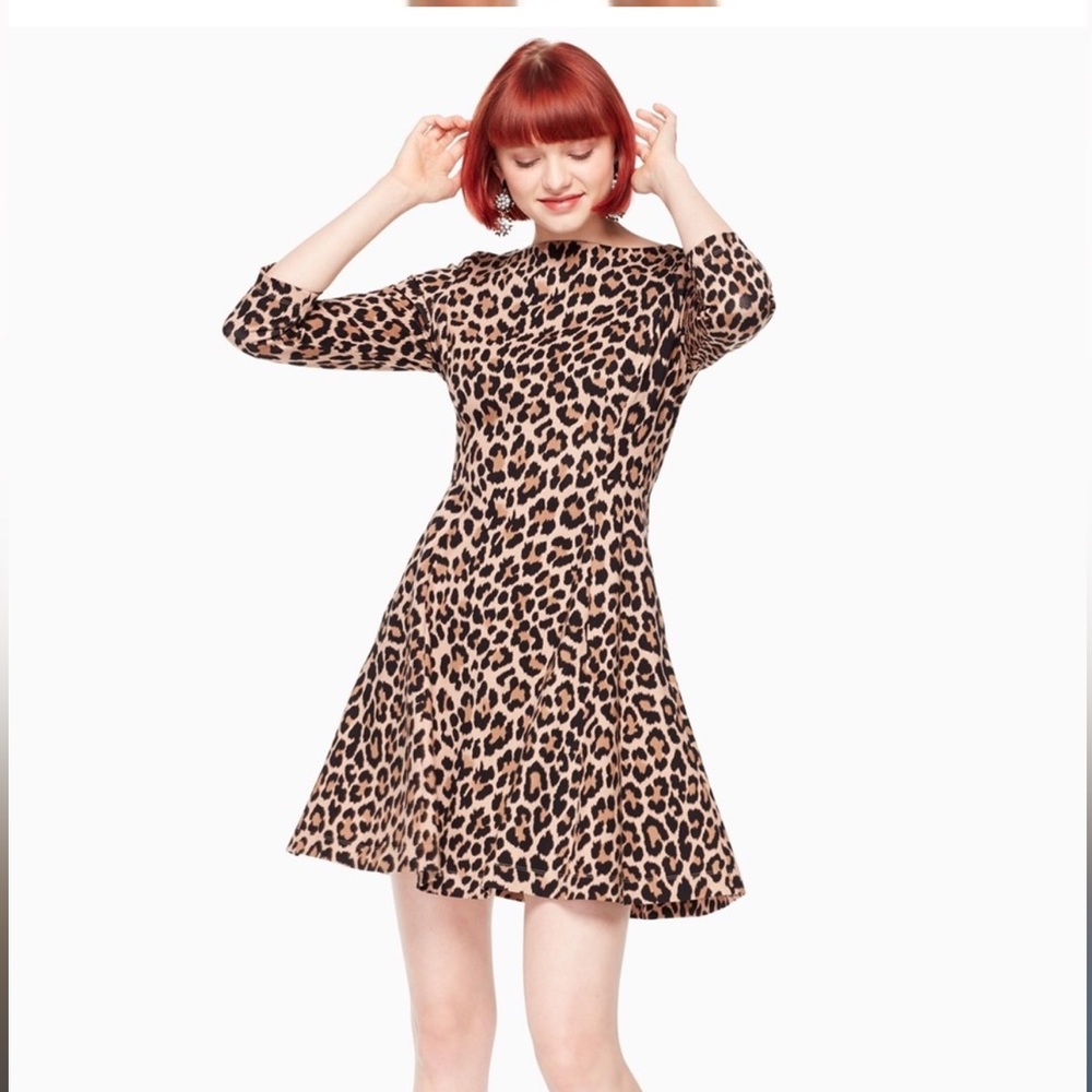 NWT Kate Spade Leopard Print Long Sleeve Knit Dress
